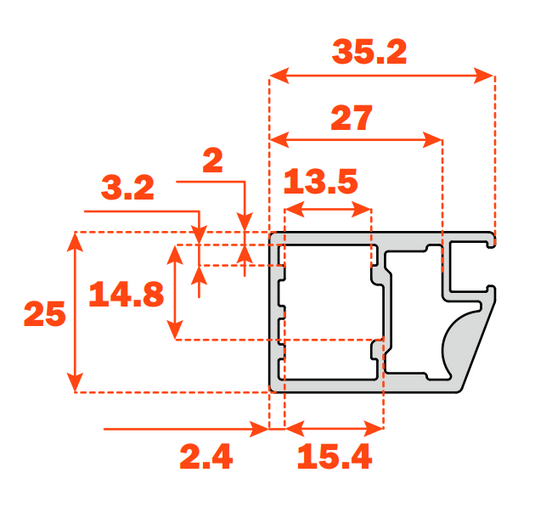 Salice Conecta 25mm Aluminium Profile - 2950mm - Individual Lengths