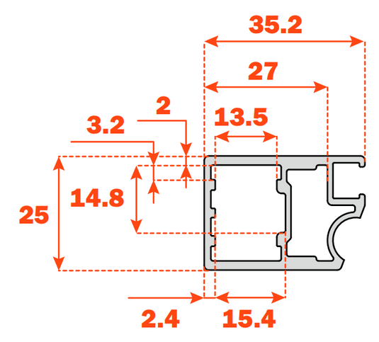 Salice Conecta 25mm Aluminium Profile with Grooved Handle - 2950mm - Individual Lengths