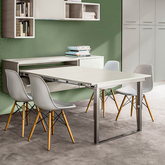 Load image into Gallery viewer, Salice Atim Mensola Party pull-out drawer table with double telescopic folding leg extended
