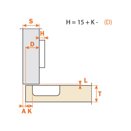 Salice Silentia+ Series 200 Soft Close Full Overlay 155 Degree Hinge - 48mm Centres - Dowel Fix