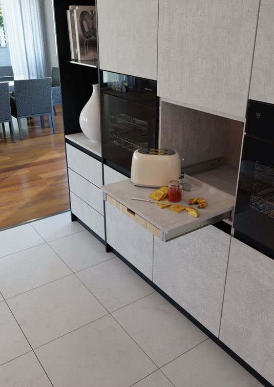 Salice Atim - Universal Box – Pull-out Column Worktop with Beech Cutlery Tray (600mm / 900mm Width)